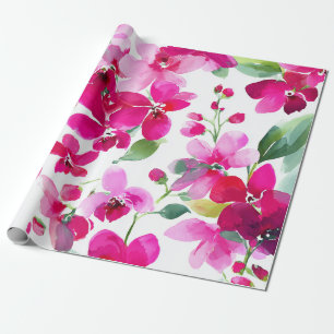 Heet Roze Orchidee Magenta Vintage Bloem Botanisch Cadeaupapier