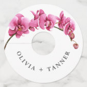 Heet Roze Orchideeën Tropische Bloemen Bruiloft Wijnglaslabel (Voorkant)