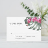 Heet Roze Orchideeën Tropische Bruiloft RSVP (Staand voorkant)
