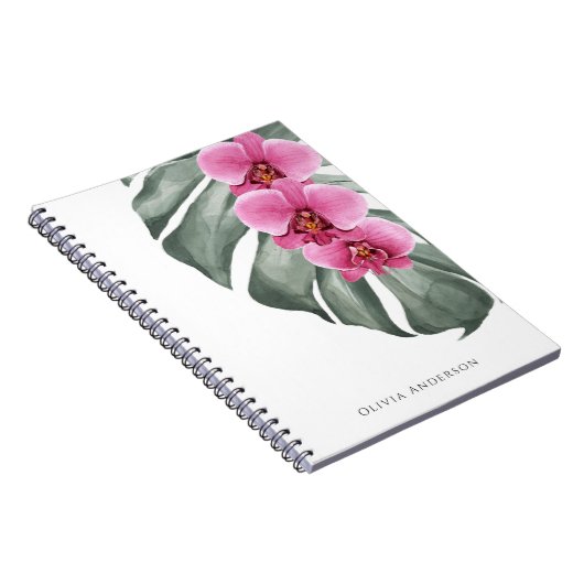 Heet Roze Orchideeën Tropische Waterverf Bloemen Notitieboek (Rechterzijde)