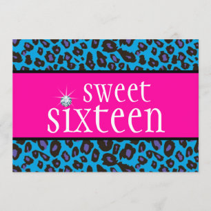 Heet roze paarse turquoise blauwe luipaard Sweet S Kaart