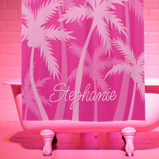 Heet Roze Palmboom Magenta Fuchsia Monogram Douchegordijn