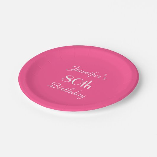 Heet Roze Papier Borden, 80ste Verjaardagsfeestje Papieren Bordje (Gekanteld)