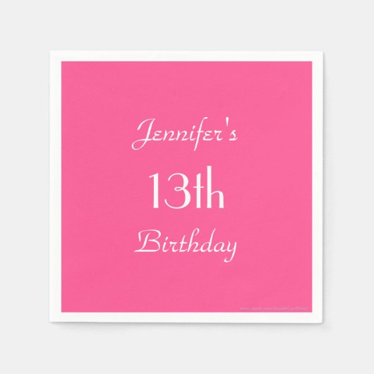 Heet roze papieren servetten, 13e verjaardagsfeest servet (Voorkant)