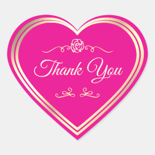 Heet Roze Productlabel Gouden Frame Schattig Dank Hart Sticker