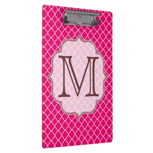 Heet Roze Quarterfoil Latti Monogram Clip Board Klembord (Rechts)