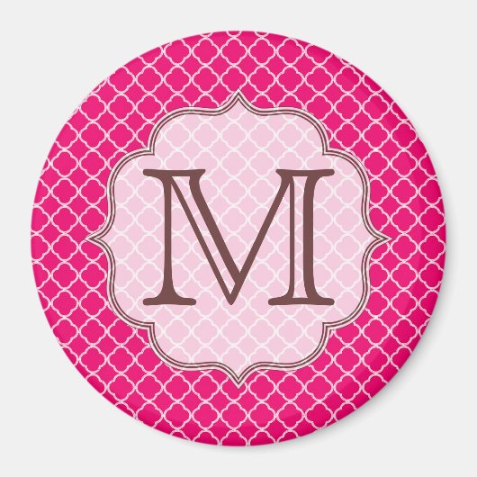 Heet Roze Quarterfoil Latti Monogram Initiaal Magn Magneet (Voorkant)