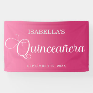 Heet Roze Quinceañera Verjaardag Elegant Script Spandoek
