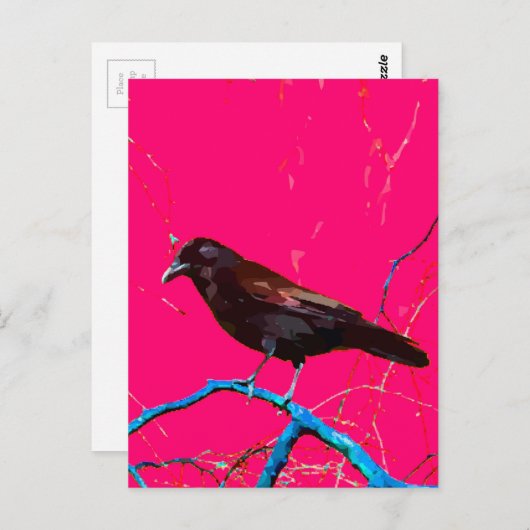 Heet Roze Raven Crow Briefkaart (Voorkant / Achterkant)