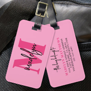 Heet Roze Reiziger Initiële Naam Monogram Bagagelabel
