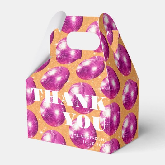 Heet Roze Retro Disco Ballen Bruiloft Dank u Bedankdoosjes (Voorkant Zijde)