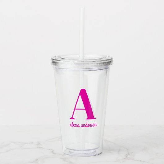 Heet Roze Retro Dolly Monogram Acryl Drinkbeker (Voorkant)
