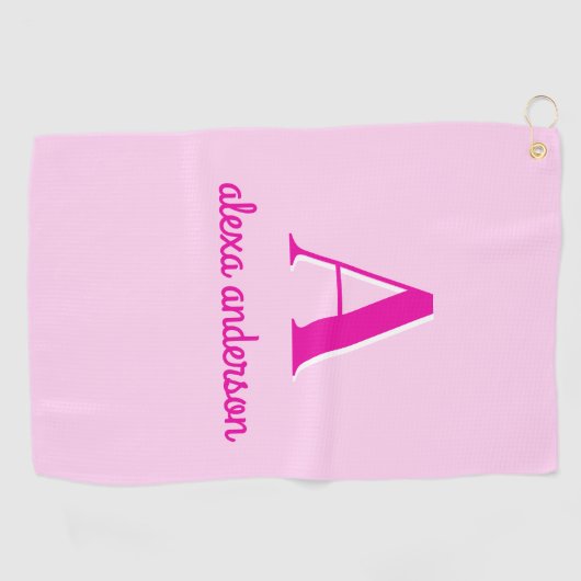 Heet Roze Retro Dolly Monogram Golfhanddoek (Horizontaal)