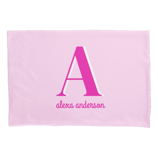 Heet Roze Retro Dolly Monogram Kussensloop (Voorkant)