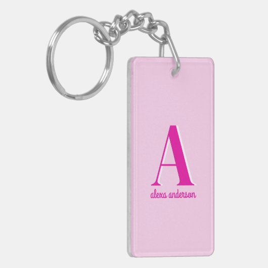 Heet Roze Retro Dolly Monogram Sleutelhanger (Voorkant Links)