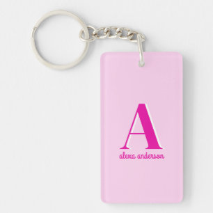 Heet Roze Retro Dolly Monogram Sleutelhanger