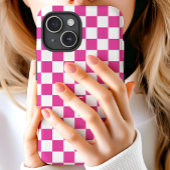 Heet Roze Retro Geruit Patroon Monogram Case-Mate iPhone Case