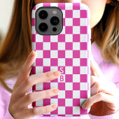 Heet Roze Retro Geruit Patroon Monogram Case-Mate iPhone Case