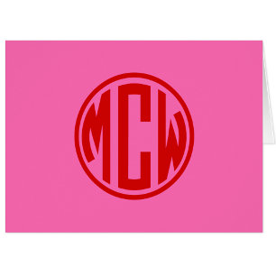 Heet roze rode preppy cirkelmonogram doe-het-zelf