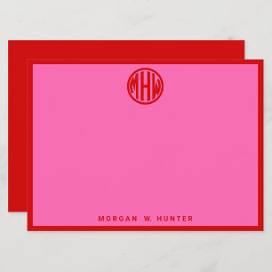 Heet Roze Rood Cirkel Monogram Lettertype Doe-Het- Bedankkaart