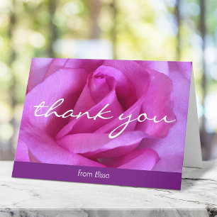 Heet roze roos foto script monogram naam modern bedankkaart