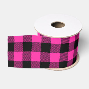 Heet roze roze en zwarte Buffalo ruitjespatroon Grosgrain Lint