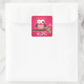 Heet roze Schattige Uil Girly Dank U Vierkante Sticker (Tas)