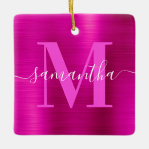 Heet Roze Signature Monogram Folie Foto Keramisch Ornament