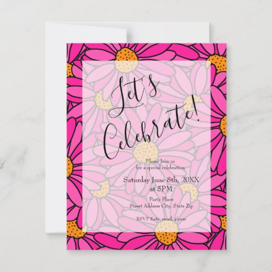 Heet Roze Sinaasappel Abstract Daisy Pattern Kaart (Voorkant)