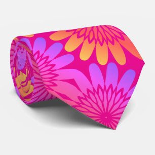 Heet Roze Sinaasappel Bloemen Retro Patronen Moder Stropdas