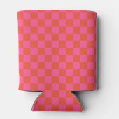 Heet Roze Sinaasappel Retro Checkerboard Vrijgezel Blikjeskoeler (Achterkant)