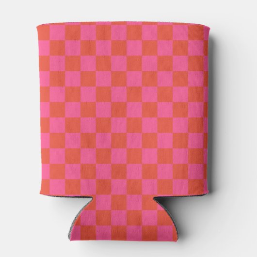Heet Roze Sinaasappel Retro Checkerboard Vrijgezel Blikjeskoeler (Achterkant)