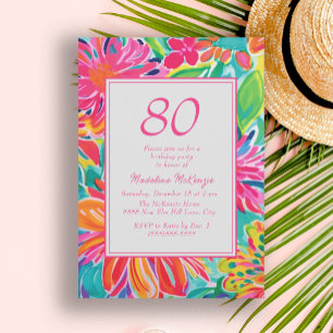 Heet Roze Sinaasappel Waterverf Bloemen 80ste Verj Kaart