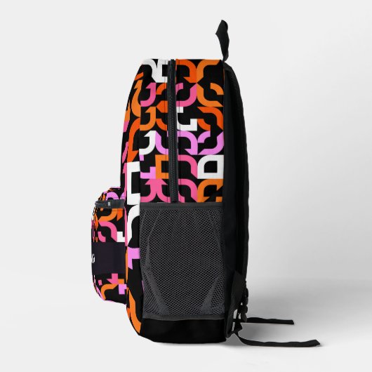 Heet Roze Sinaasappel Zwart Mideeuw Kunstpatroon Bedrukte Rugzak (Rechts)