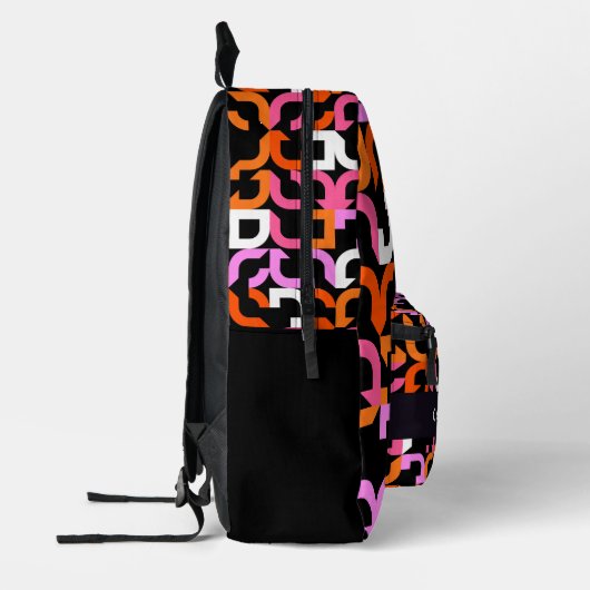 Heet Roze Sinaasappel Zwart Mideeuw Kunstpatroon Bedrukte Rugzak (Links)