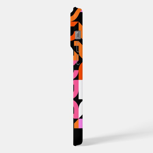 Heet Roze Sinaasappel Zwart Mideeuw Kunstpatroon iPhone Hoesje (Linkerkant)