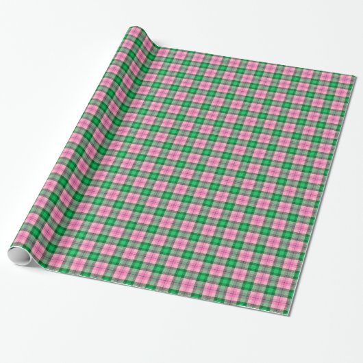 Heet Roze Smaragd Bos Groen Plaid Tartan Cadeaupapier (Uitgerold)