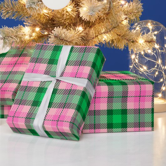 Heet Roze Smaragd Bos Groen XL geruite Tartan Cadeaupapier (Feestdagen)