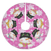 Heet roze Snowflakes en Snowmen Holiday Tree Skirt Kerstboom Rok (Voorkant)