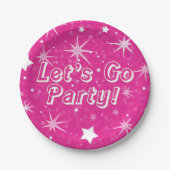 Heet Roze Sparkle Stars Gelukkig Verjaardagsfeest Papieren Bordje (Voorkant)