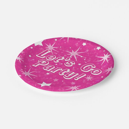 Heet Roze Sparkle Stars Gelukkig Verjaardagsfeest Papieren Bordje (Gekanteld)