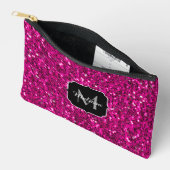 Heet roze sparkles faux glitter Custom Monogram Etui (Open)