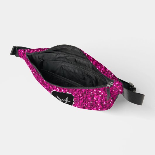 Heet roze sparkles faux glitter Custom Monogram Heuptasje (Open)