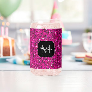 Heet roze sparkles girly bling Custom Monogram Blikvorm Glas