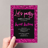 Heet roze sparkles Sweet 16 neon laat partij Acryl Uitnodigingen (Insitu (Draagbaar))