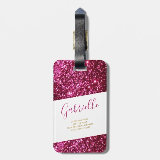 Heet Roze Sparkly Glitter Helder & Girly Bagagelabel (Achterkant verticaal)