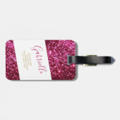 Heet Roze Sparkly Glitter Helder & Girly Bagagelabel (Achterkant horizontaal)