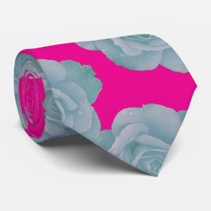 Heet Roze Stof Blauw Bloem Roos Kleurig Vintage Stropdas