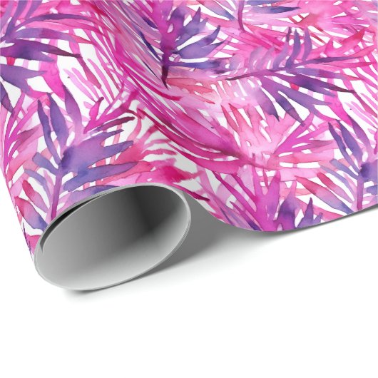 Heet Roze Tropisch Oerwoud Palmblad Cadeaupapier (Rol Hoek)