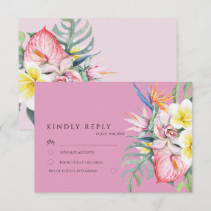 Heet Roze Tropische Bloemige Botanische Bruiloft RSVP Kaartje